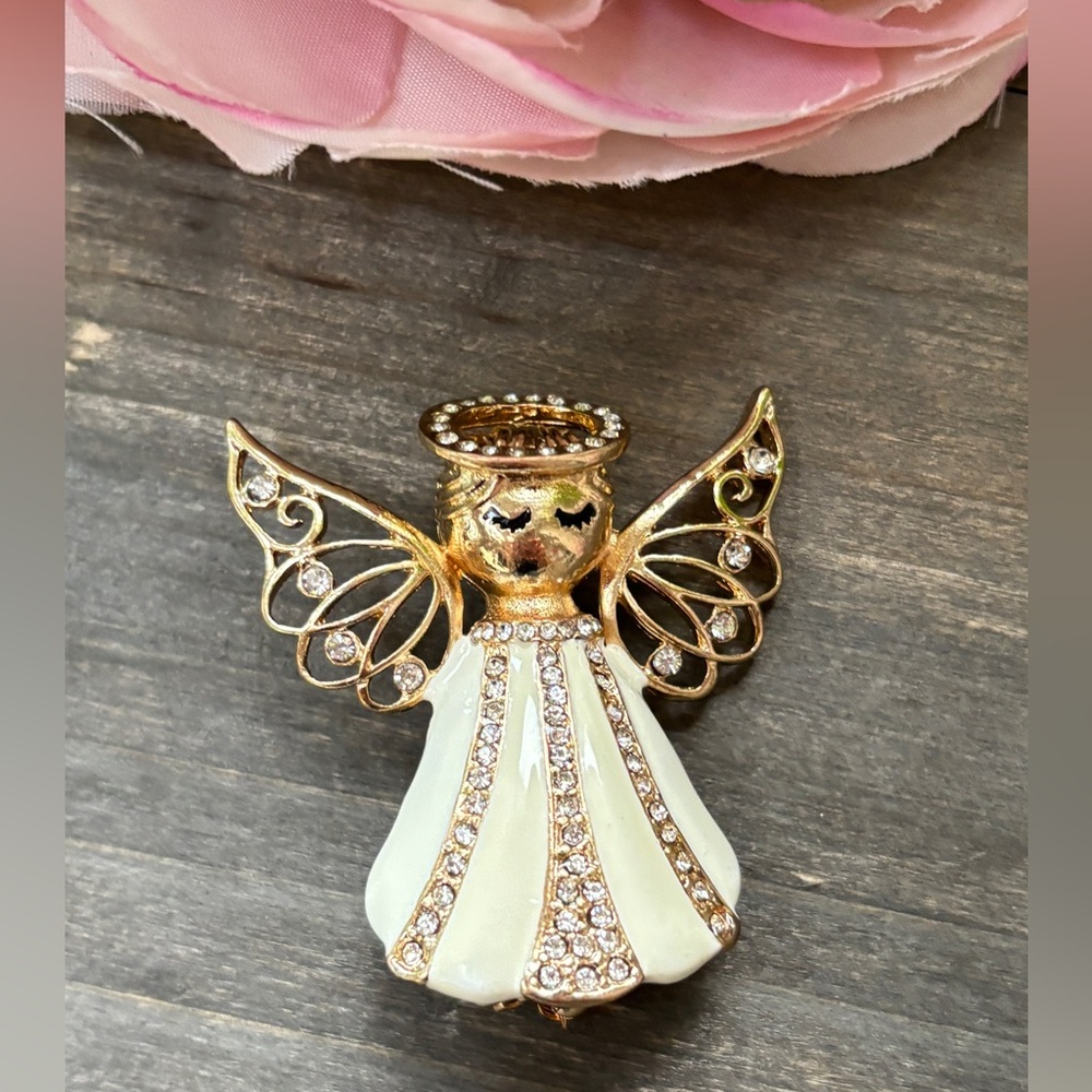 Holiday Lane Gold-Tone Crystal Angel Pin